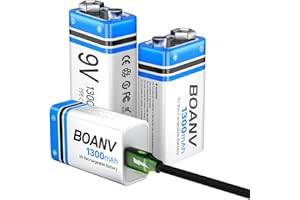 BOANV 3 PCS 1300mAh 9V Rechargeable Batteries, 9V Rechargeable USB Lithium Long Lasting Battery, with 2 in 1 Charging Cable, for Smoke Detectors, Keypad,Alarms, Microphone