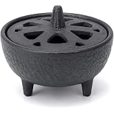Cast Iron Incense Burner with Fireproof Cotton, Bakhoor Burner for Resin, Charcoal, Cones & Sticks, Meditation & Yoga Decor