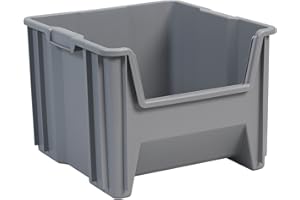 Akro-Mils 13018 Stak-N-Store Stacking Hopper Front Plastic Storage Bin, Grey, Case of 2