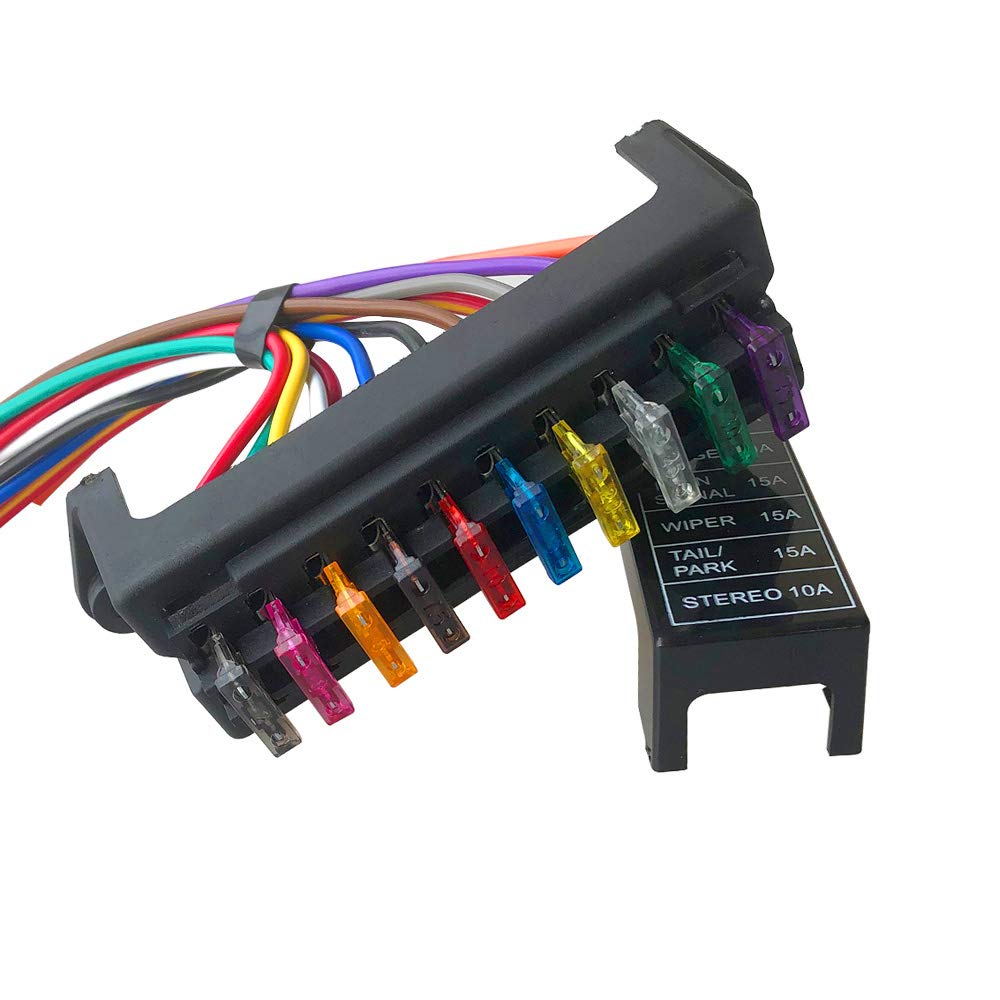 QitinDasen Premium 10 Way Car Blade Fuse Block Box, 2 Input 10 Output Standard Blade Fuse Holder, with Wire and 10Pcs Free Standard Blade Fuse, for Car Boat Marine Trike (12V / 24V / 32V / 48V)