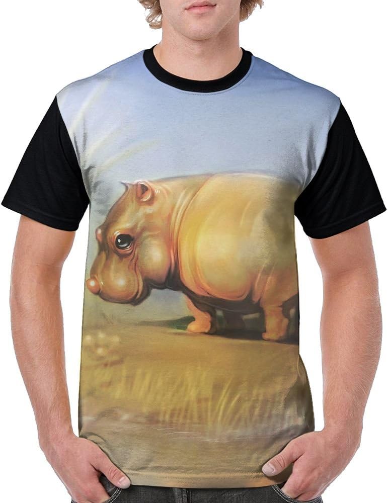 Men's Unique T Shirts Little Cute Hippo Baby Short Sleeve T-Shirt