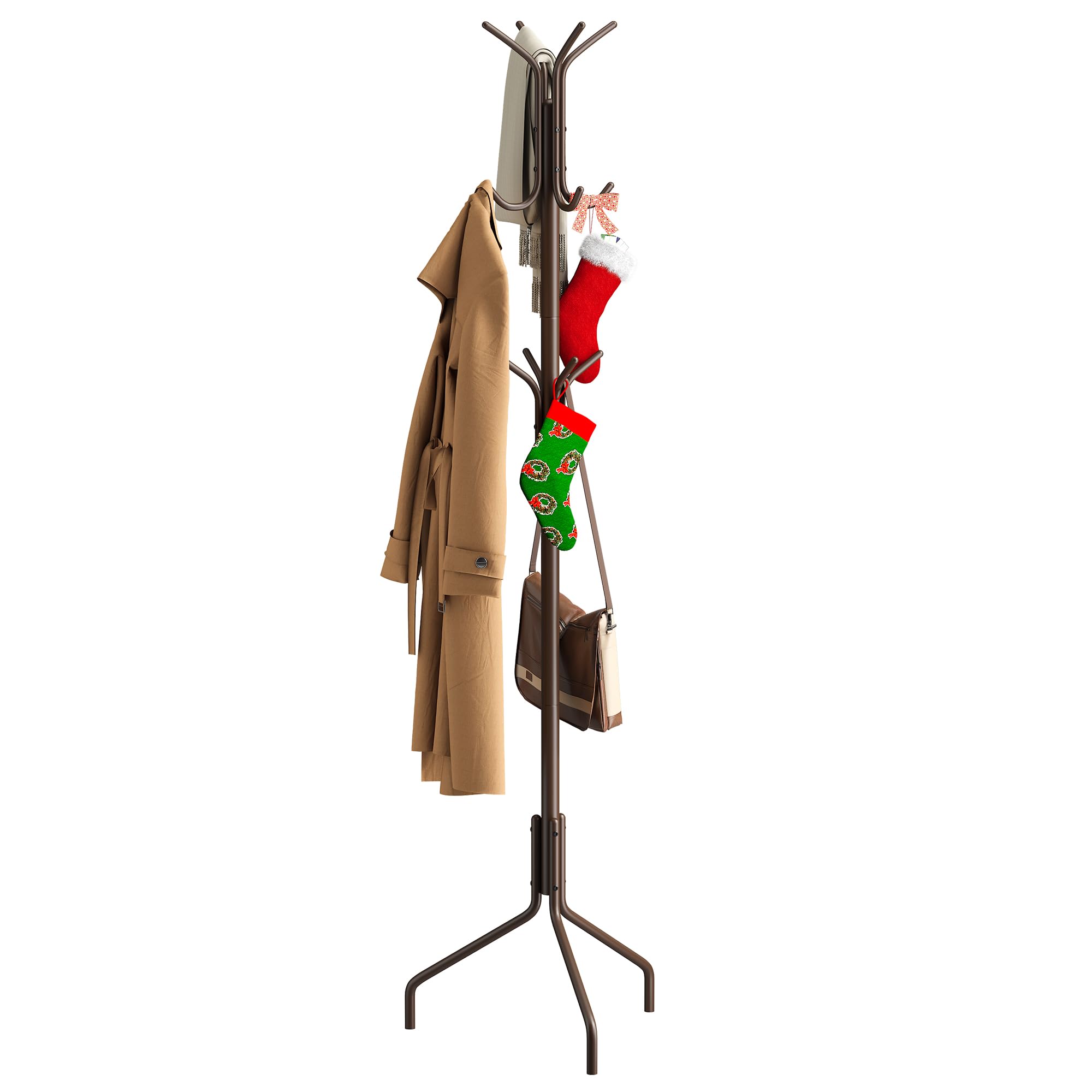 Photo 1 of FILWH Coat Rack Freestanding Coat Tree Standing Coat and Hat Hanger Jacket Organizer Rack Metal,18.3" L x 18.3" W x 71.5" H, Brown