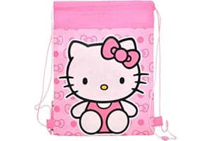 FAST FORWARD Hello Kitty Drawstring Bag, Pink with Bow Pattern, Non-Woven Fabric