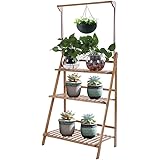 Plant Stands Indoor Plant Rack Outdoor Foldable Bamboo Plant Stand Rack 3 Levels Ladder Shelf Hanging Multistory Plant Stand Shelves Plant Pot Holder for Balcony Living Room Garden, 96 X 68.5 X 40 Cm