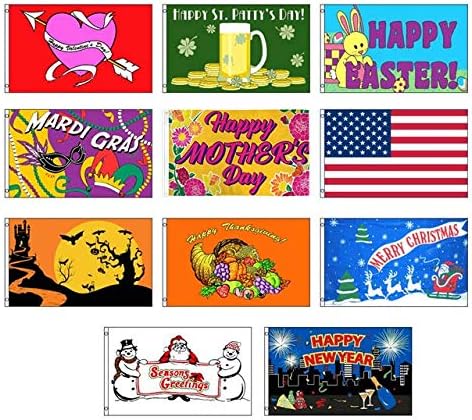 Seasonal Holiday House and Garden Decorative Flag Bundle - Size 3x5 (Set of 11)