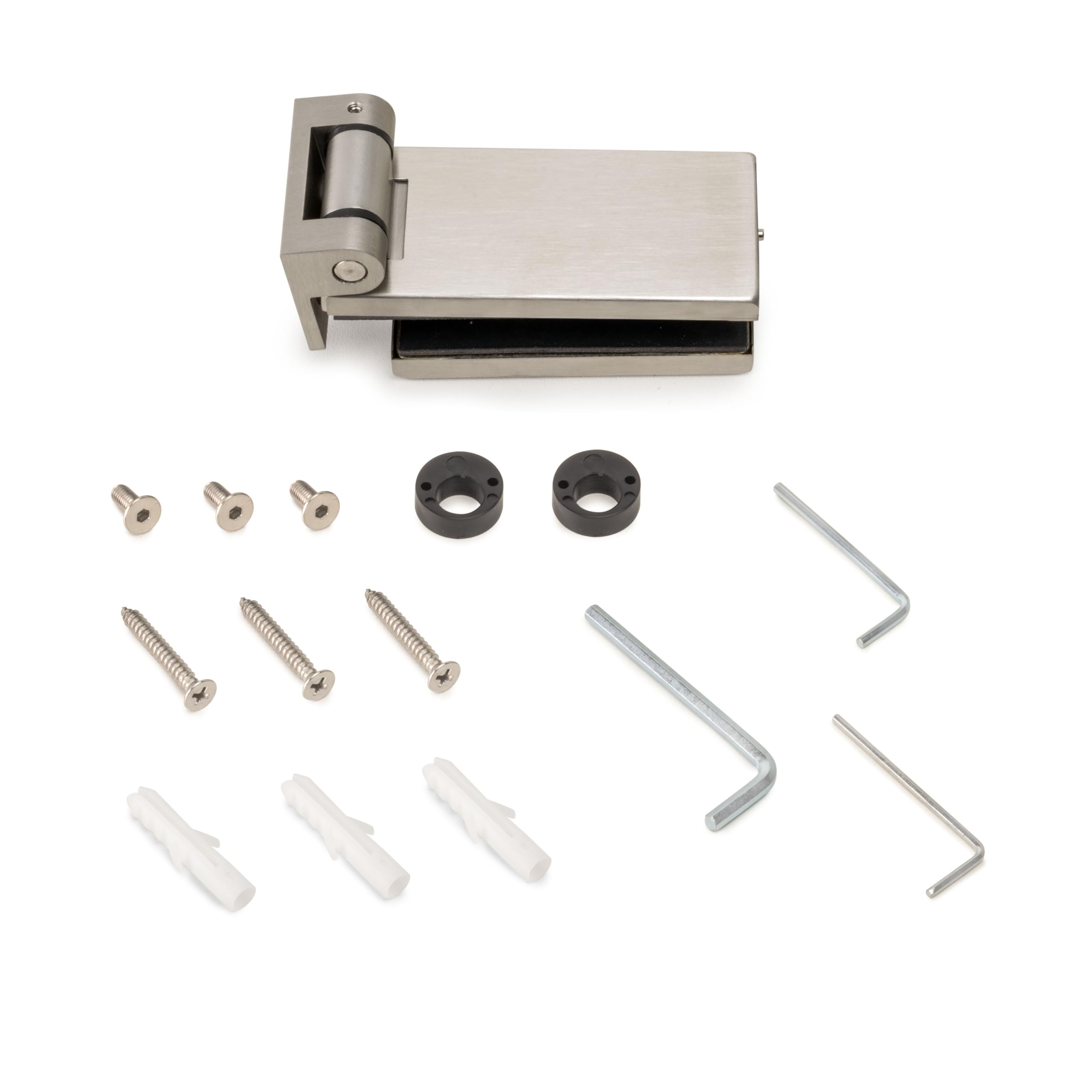 Emuca - Glass Door Hinge with Stainless Steel Trim, Horizontal Hinge with 34mm Spade, for 8-12mm Door, Stainless Steel