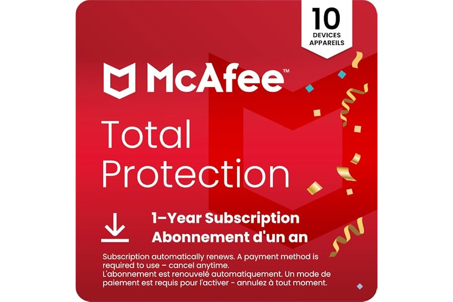 McAfee Total Protection 2025 | 10 Device | Cybersecurity Software Includes Antivirus, Secure VPN, Password Manager, Dark Web