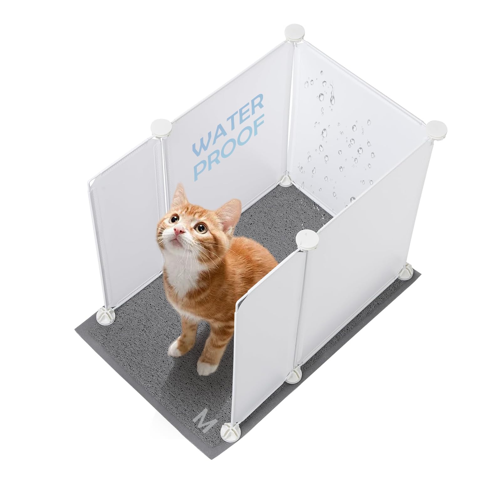 Photo 1 of MEEXPAWS Cat Litter Box Enclosure Splash Guard Small 20.5L × 14W x 18H inch, Light Weight Plastic Sheets with Cat Litter Mat Easy Clean (White)