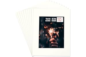 HOTUO 10 Pack Acid Free Ivory Picture Frame Mats, Pre-Cut 11x14 Picture Mats with Ivory Core Bevel Cut for 8x10 Photo, Signature Friendly 4 Ply Thickness Photo Mat for Frames/Artwork/Print/Picture
