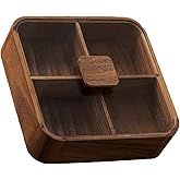 Koqye 4-Compartment Wooden Serving Tray with Lid - South American Walnut Platter for Nuts, Candy, Dry Fruits | Food Storage & Home Decor (South American Walnut)