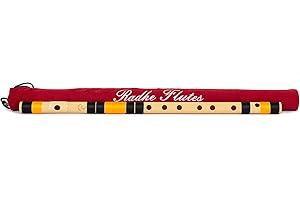 Radhe Flutes Pvc Fiber C Natural Bansuri Middle Octave Left Handed With Velvet Cover Medium Wooden Yellow