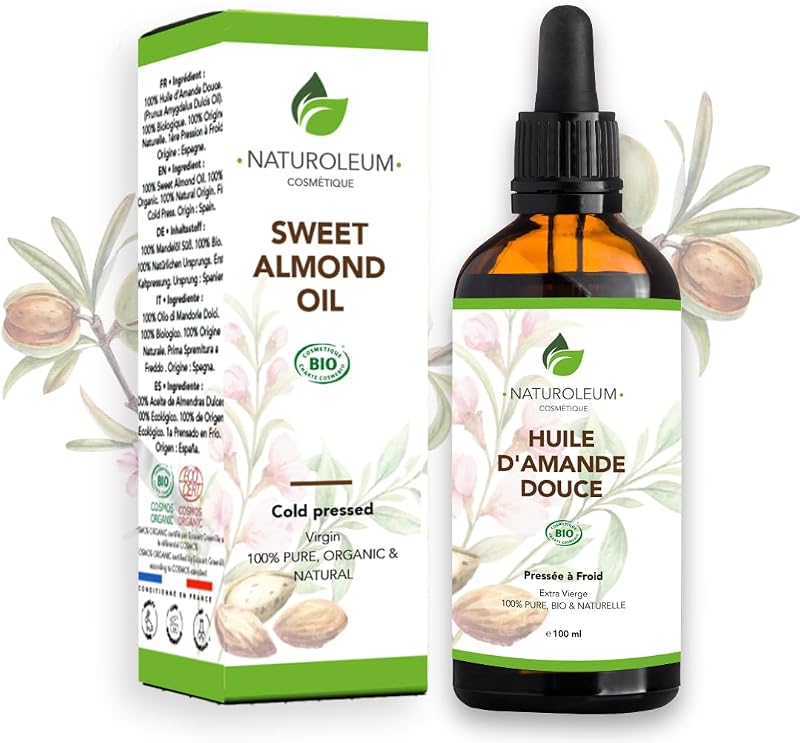 naturoleum 100% Organic Cold Pressed Almond Oil Extra Virgin Vegan 100ml