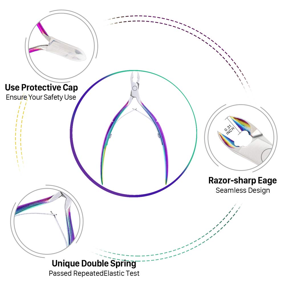 JOYJULY Cuticle Trimmer with Cuticle Pusher Nail File, Cuticle Remover Cutter Nipper Multi-color Professional Stainless Steel Cuticle Cutter Clipper Nail Nipper Durable Pedicure Manicure Tools: Beauty