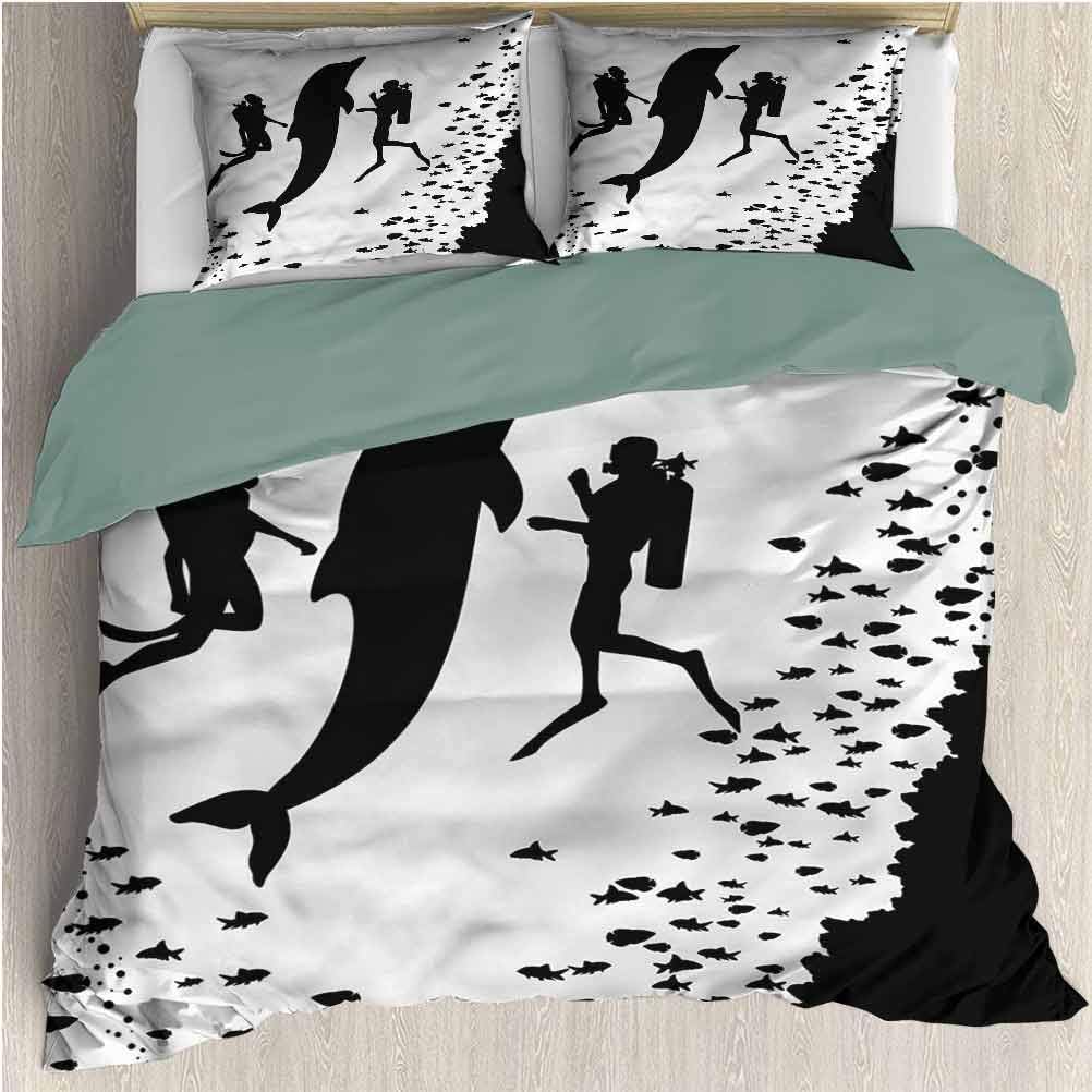 HELLOLEON Dolphin Extra Large Quilt Cover Scuba Divers Swimming Can be Used as a Quilt Cover-Lightweight (King)
