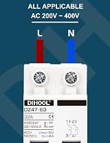 DIHOOL Miniature Circuit Breaker MCB 2 Pole 32A 230V Type C DZ47-63 view 4
