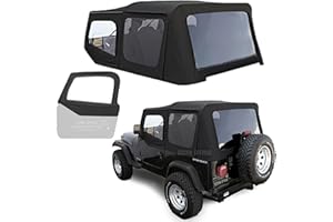 SIERRA AUTO TOPS & SEATS Sierra Offroad Soft Top for 1988 to 1995 Jeep Wrangler YJ - Black, Sailcloth Vinyl - 2 Door Jeep Soft Top with Rear Plastic Tinted Windows - Factory Precision Fit Replacement - With Upper Door Skins