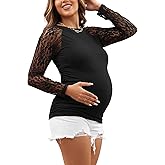 SWEETBUMP Women's Maternity Shirts Lace Long Sleeve Pregnancy Tops Tee Tunic Blouse Side Ruched Mama Clothes