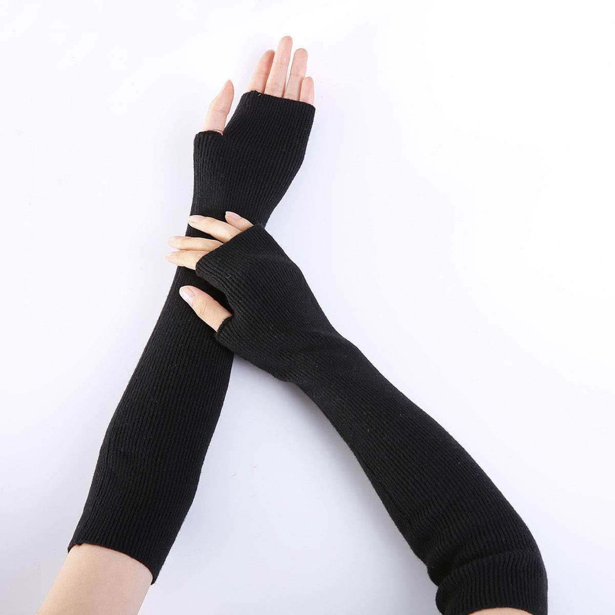 Women's Winter Elasticity Fingerless Online Typing Office Study Mittens Arm Warmers Knitted Gloves