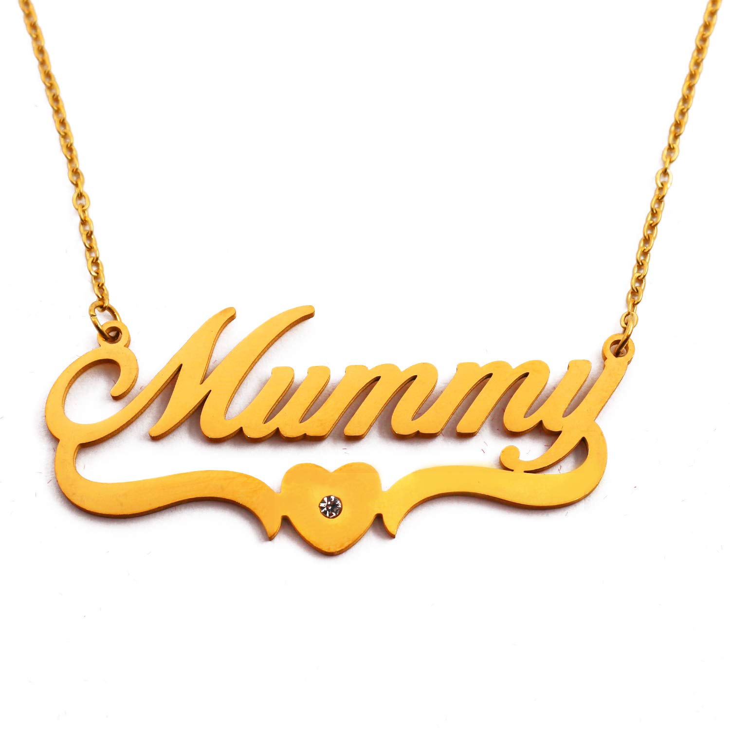 Kigu Mummy Personalised Heart Necklace, Gold Plated Customised Mummy Pendant, Jewellery For Ladies, Mother Gifts, Incl Gift Packaging