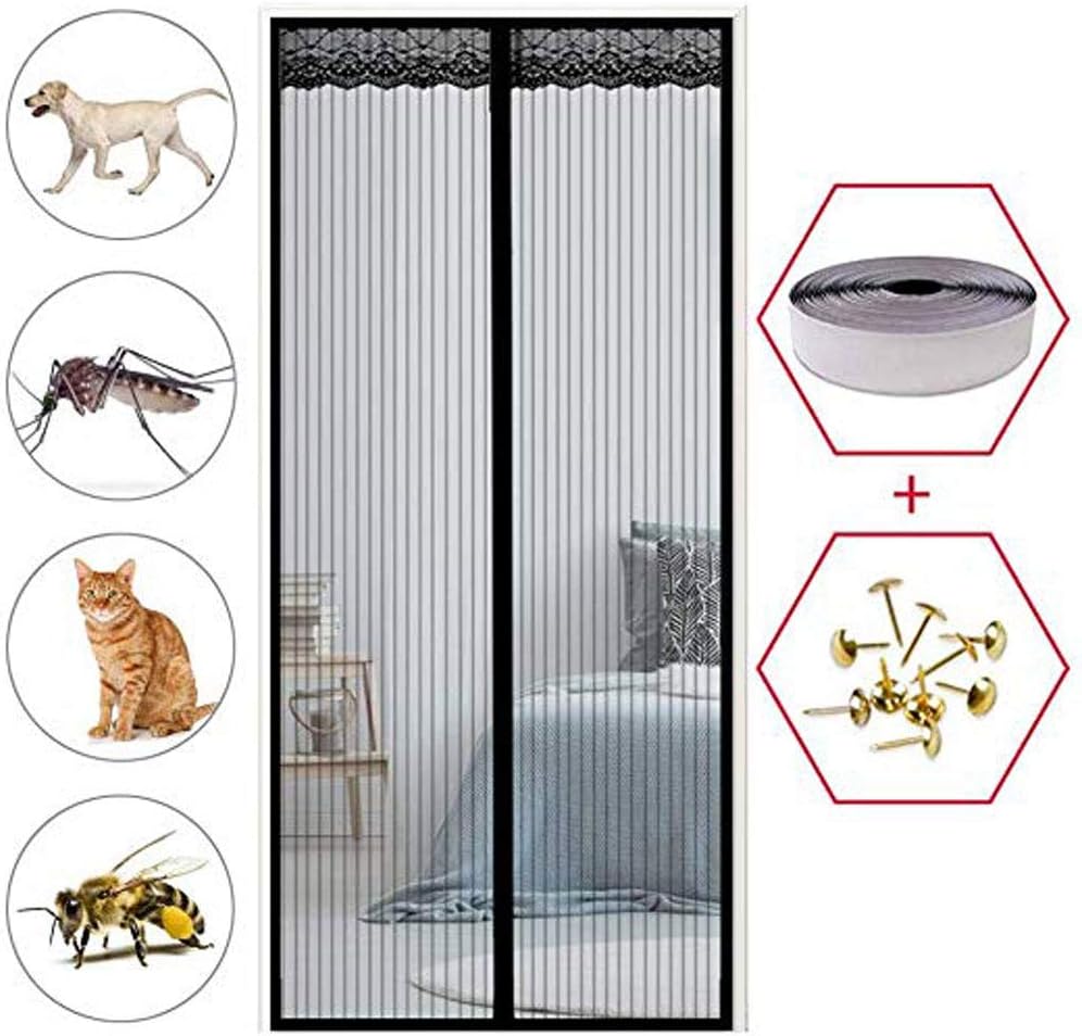 Fly Screen Door Full Frame Adhesive Strips Mesh Curtain with