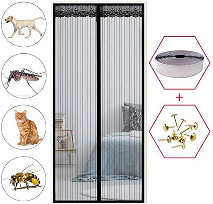 Fly Screen Door Full Frame Adhesive Strips Mesh Curtain with