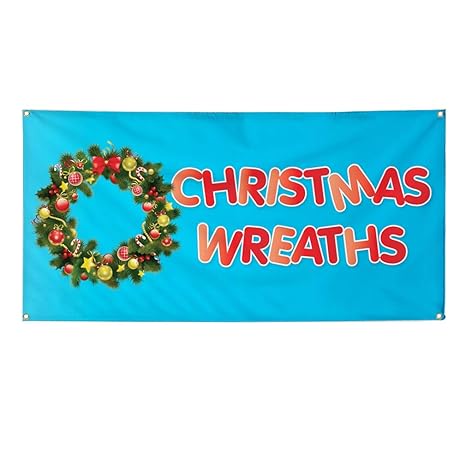 Amazon Com Vinyl Banner Sign Christmas Wreaths 1 Wreath Outdoor
