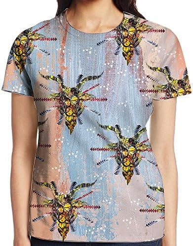 Flag With Satanic Goat Head Women's Casual Loose Crew Neck Short Sleeve T-Shirt Blouse Tops S