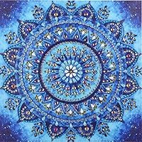 Diamond Painting DIY 5D Special Shape Rhinestones, ABEUTY Blue Mandala Flowers, Partial Drill Crystal Diamond Art Kits