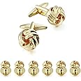 HAWSON Knot Cufflinks and Shirt Studs for Men in Gold or Silver Tone, Matching with White and Black Tuxedo, Suitable for Wedding Day or Formal Occasion.