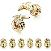 HAWSON Knot Cufflinks and Shirt Studs for Men in Gold or Silver Tone, Matching with White and Black Tuxedo, Suitable for Wedding Day or Formal Occasion.
