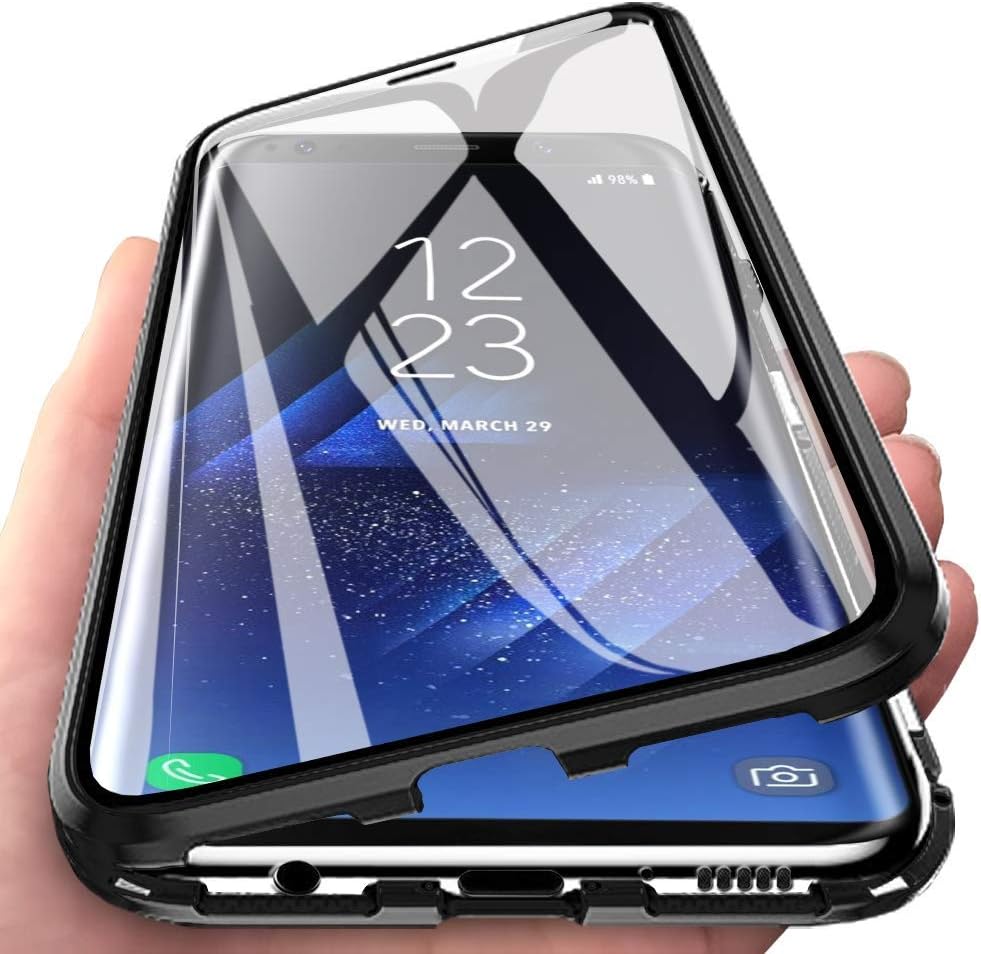 360° Full Body Case for Samsung Galaxy A70 Case,[Front and Back of Clear Touchable Strong HD Ultra-Thin Tempered Glass] with Magnetic Metal Frame Adsorption Protection Cover
