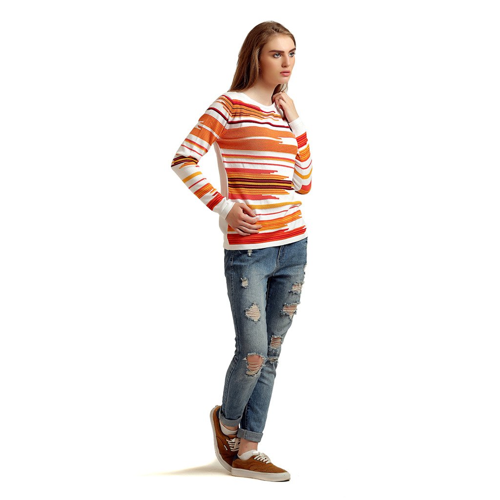 moda elementi women's striped acrylic pullover