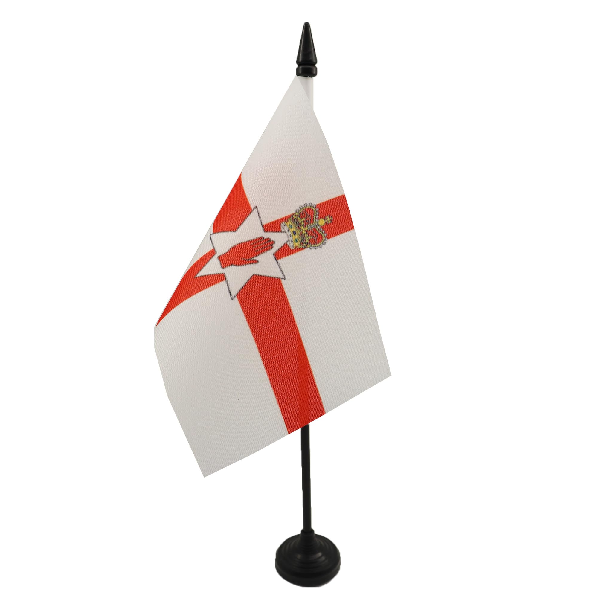 AZ FLAG - Northern Ireland Table Flag 4'' x 6'' - Irish Office Mini Banner 100% Polyester 15 x 10 cm - Mini Desk Flag with 10'' Pole and Black Plastic Base