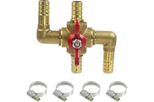 Pastlla Solid Brass Automobile Integrated 4-Way Heating Water Manual Control Valve, Car Heater Air Conditioning Ball Valve, for Automotive Air Conditioning Systems, 5/8"(16mm) OD Barb