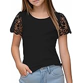 Noomelfish Girls Lace Short Sleeve T-Shirts Kids Summer Cute Tops Blouse(5-12 Years)