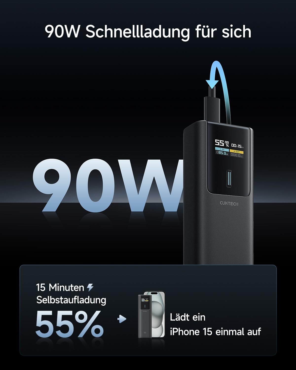 CUKTECH 10 100W Powerbank 10000mAh, Power Bank mit Digitales Display, externer Handyakku für iPhone 16/15/14/13 Series, Samsung Galaxy S24/S23/S22, iPad Air/Pro, Xiaomi, MacBook, Dell und mehr 3
