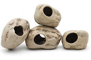 pewyoke Aquarium Decorations Stackable Ceramic Cave Betta Fish Tank Accessories Rock Cave Decor (4-Piece Set)