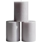 CANDWAX 3x4 inch Pillar Candles Set of 3 – Unscented Dripless Rustic Light Gray Candles for Decor, Centerpieces, Weddings