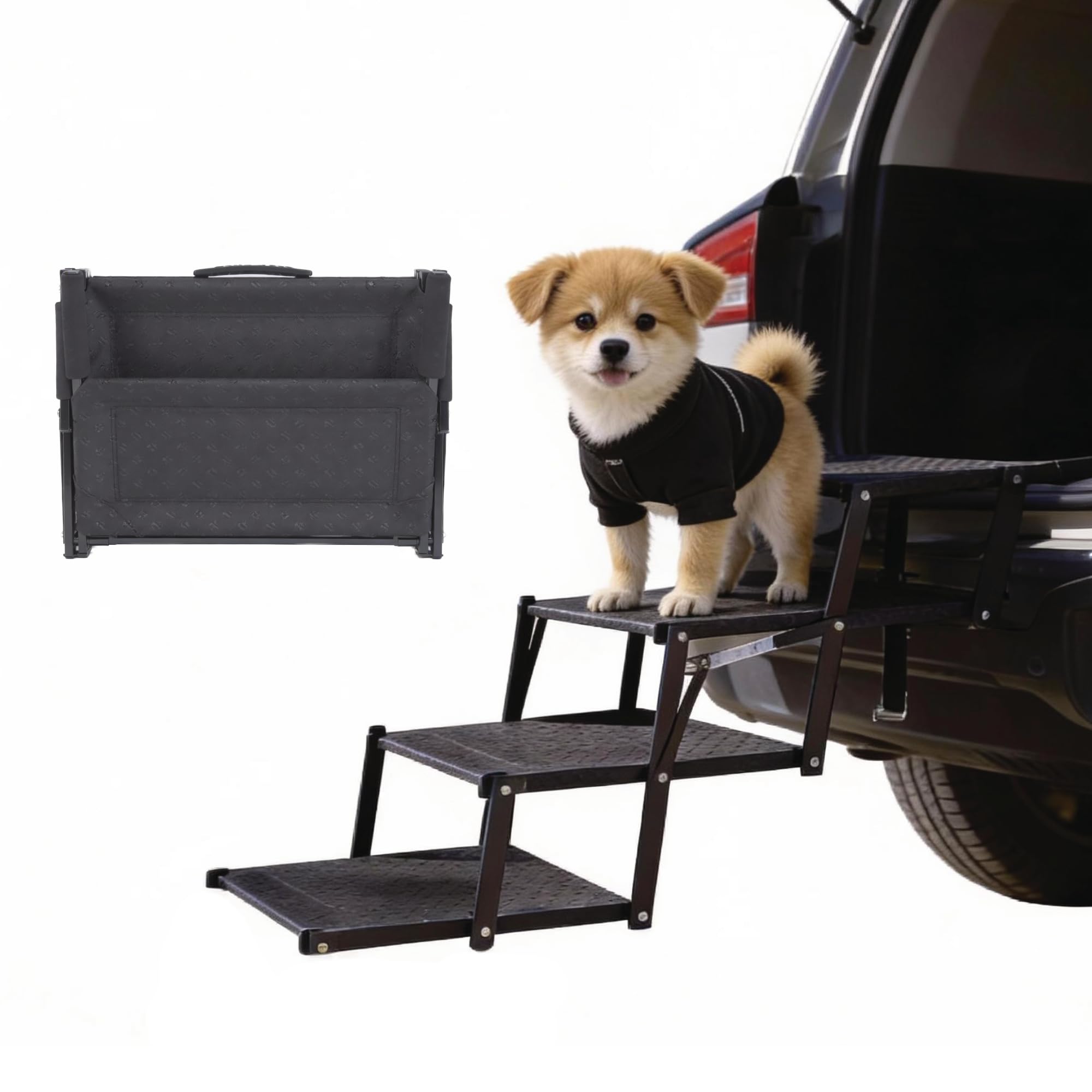 Photo 1 of Dicprms Dog Stairs 4 Steps Foldable Dog Ramp with Non-Slip Surface, Portable Dog Steps for Cars,SUV and Truck, Supports up to 250 lbs