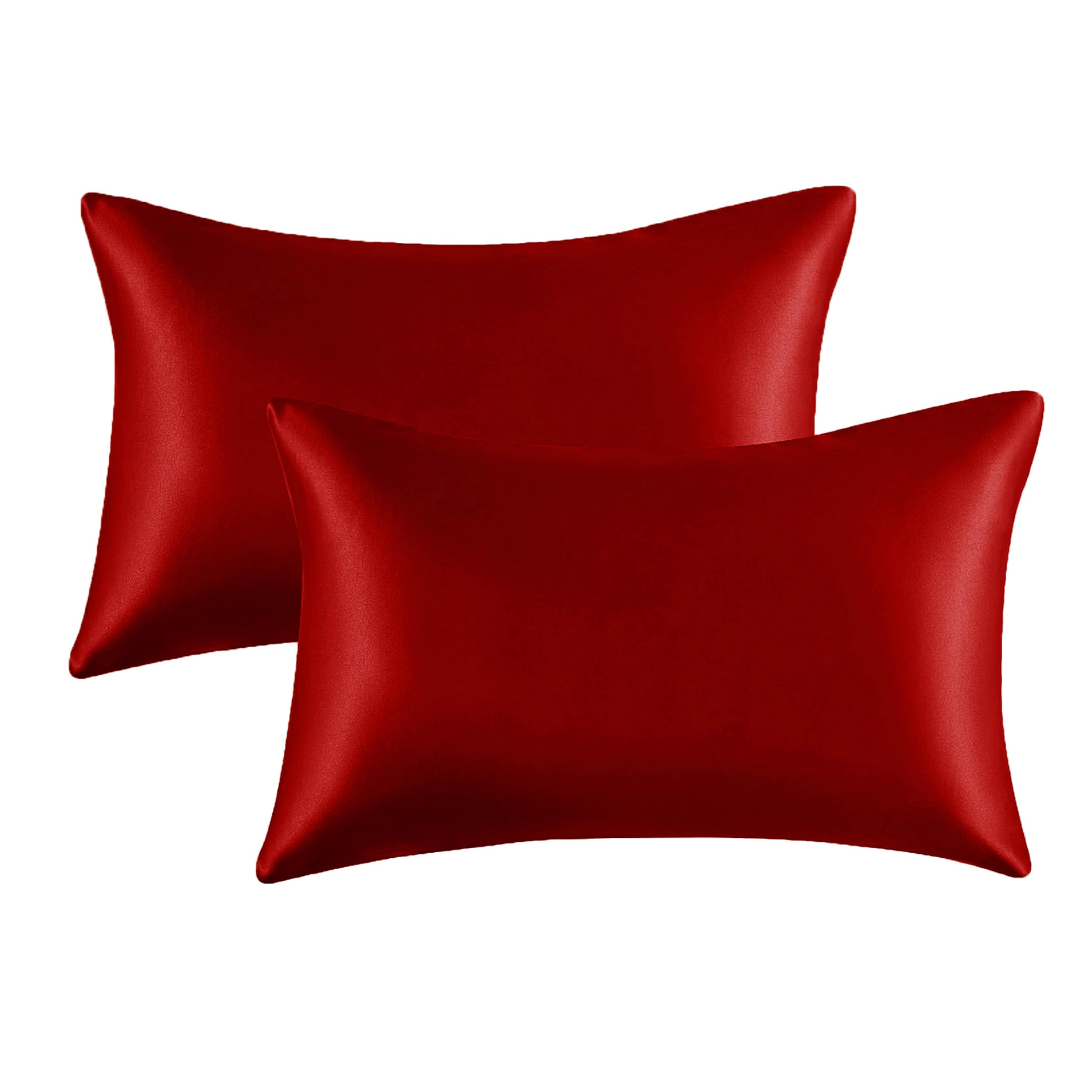 My home store Satin Silk Pillow Case Red 2 Pack - Christmas Home Decor Pillow Cases - Soft and Smooth Both Sides Pillow Case Standard Size 50x75 cm