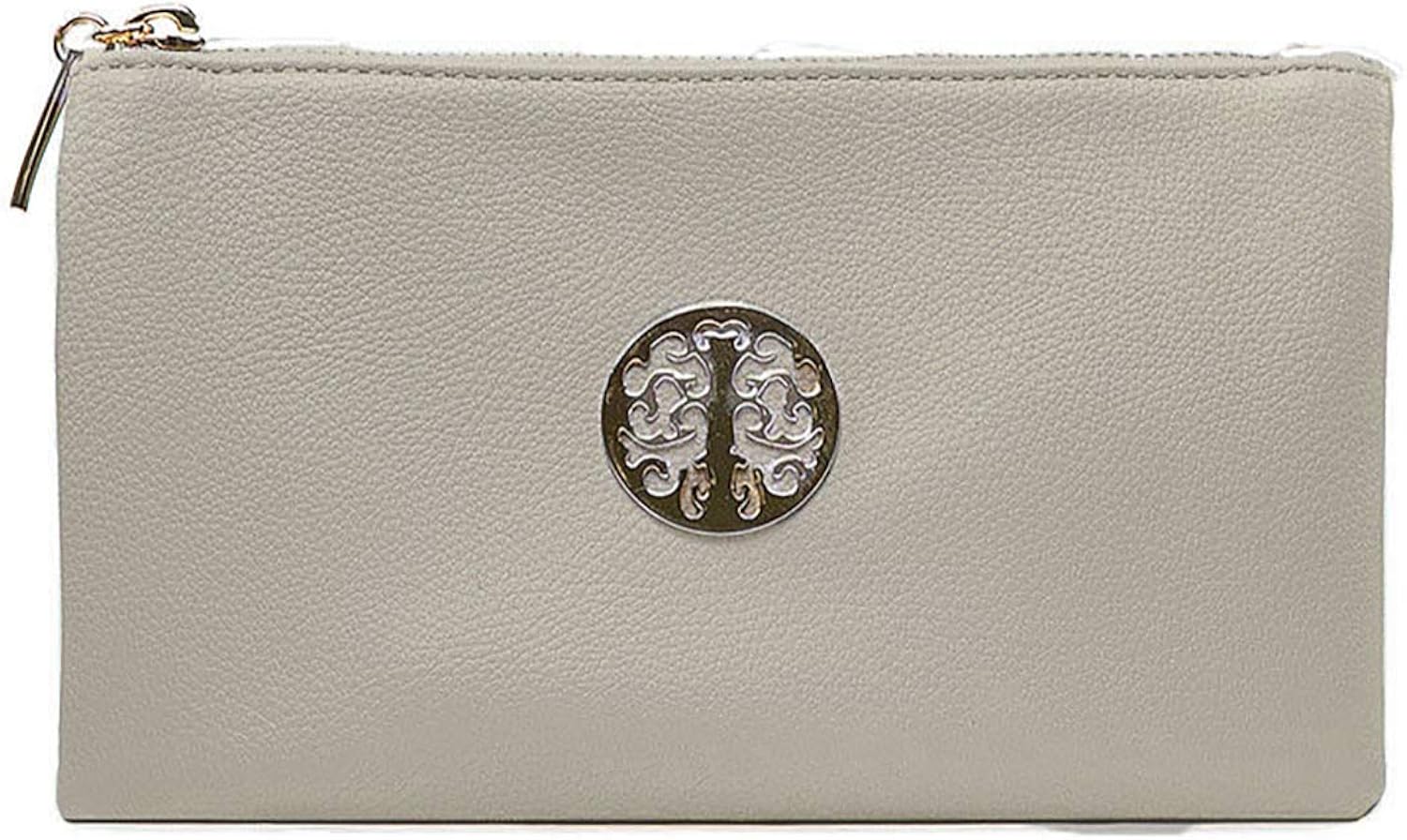 Womens Small Clutch Bags with Wristlet and Long Adjustable Strap (Light Grey)
