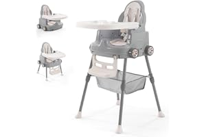 SOOBABY Baby High Chair,Adjustable Convertible 3 in 1 Baby High Chairs Baby Toddlers Feeding Chair Booster,5-Point Harness,Removable Tray&PU Cushion (Gray)