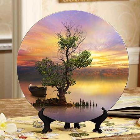 Un barco solitario debajo de un árbol Placa de cerámica Decoración
