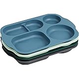 shopwithgreen Unbreakable Divided Plates - Large 11 Inch 4 PCS Microwave Dishwasher Safe Tray for Kids Adults - Wheat Straw P