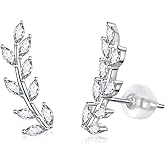 JSGEMSLEE 925 Sterling Silver Ear Crawler Earrings Leaf Star Heart Ear Climber Earrings Hypoallergenic Stud Earrings for Women Cartilage Jewelry