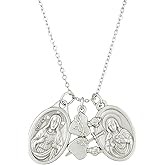 Sacred Heart of Jesus & Immaculate Heart of Mary Necklace – Italian Oxidized Silver Catholic Medals on Stainless Steel Chain – Christian Religious Jewelry Gift for Women & Teens