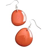 Tagua nut earrings in dark orangeTAG272, light weight, organic tagua slice earrings