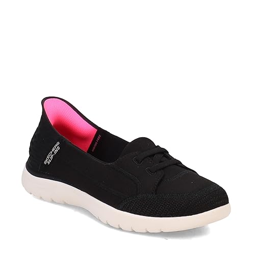 Skechers Women's Slip-ins: On-The-GO Flex-Top Notch Boat Shoe, Black/White, 6