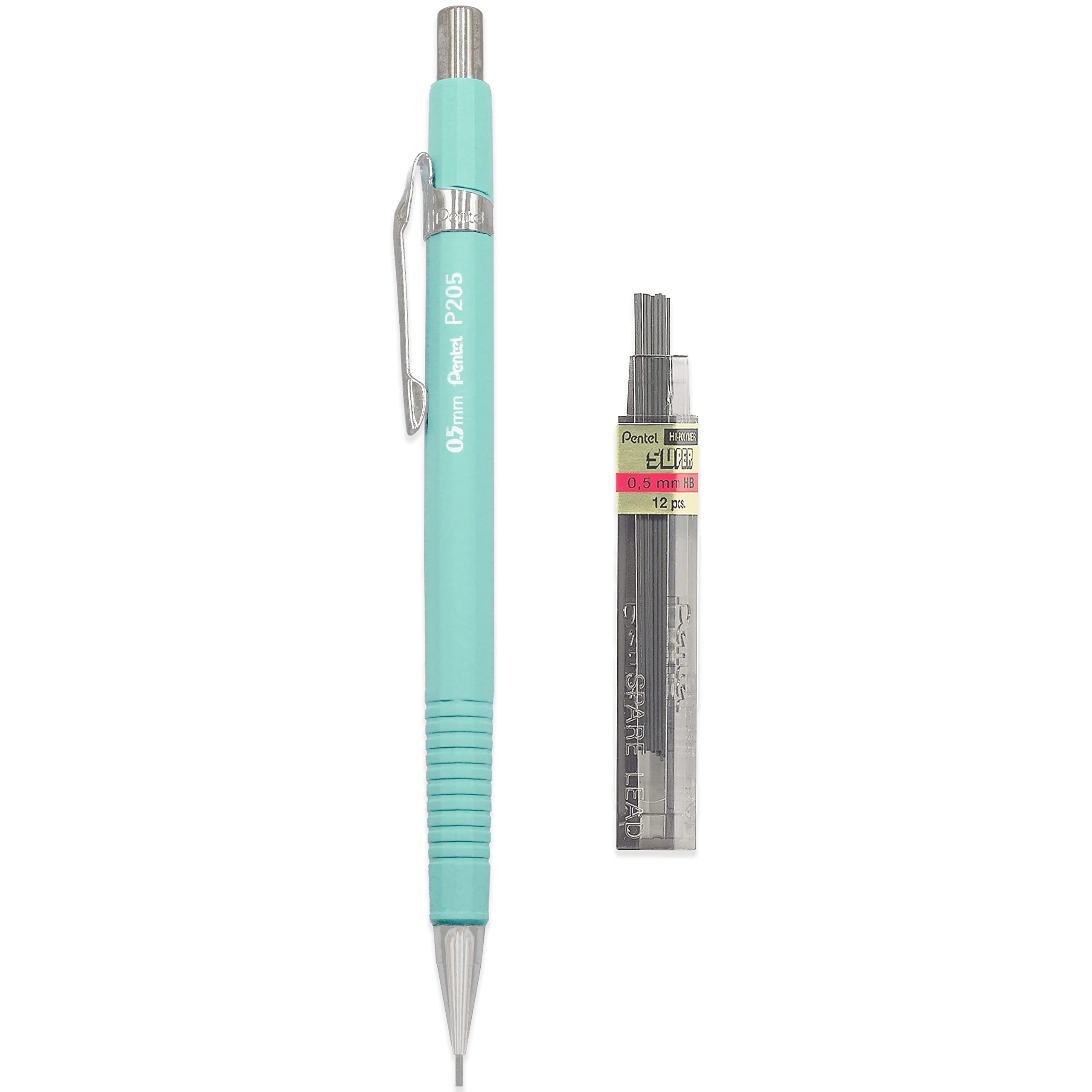 Pentel P205-97C Mechanical Automatic Pencil - Pastel Floral Range - Single + 12 HB 0.5mm Refill Leads (Green)