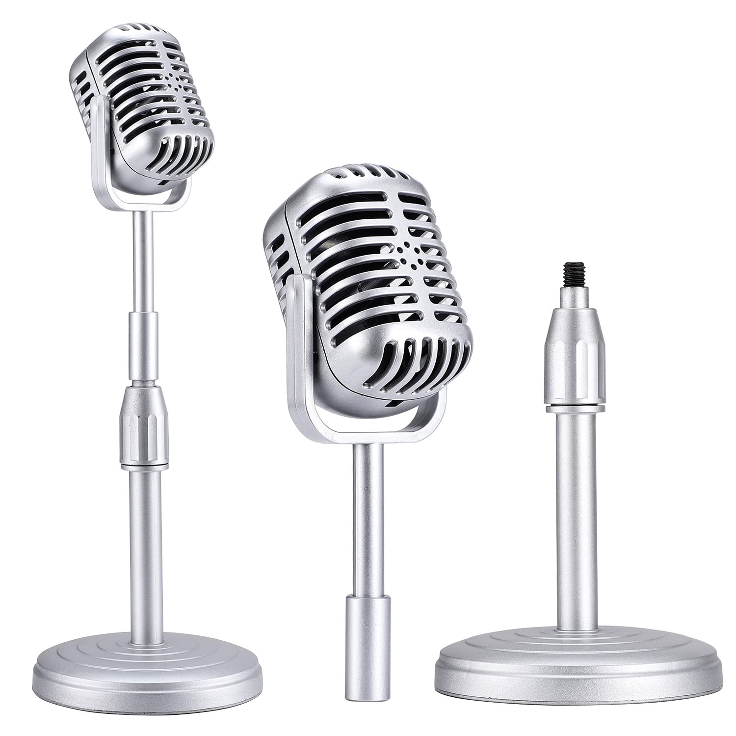 Photo 1 of Facmogu Vintage Desktop Microphone Prop Model with Adjustable Stand, Classic Retro Style Microphone Prop Decor for Party Decoration Costume Role Play & Game Night - Silver